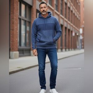 Caliville Men's Medium Heathered Blue Fleece Pullover Hoodie Sweatshirt